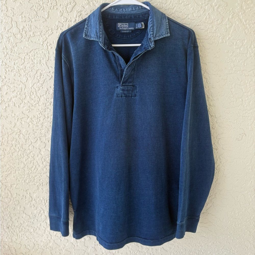 Polo Ralph Lauren Indigo Blue Cotton Jersey Rugby Shirt - Men's Size S Small